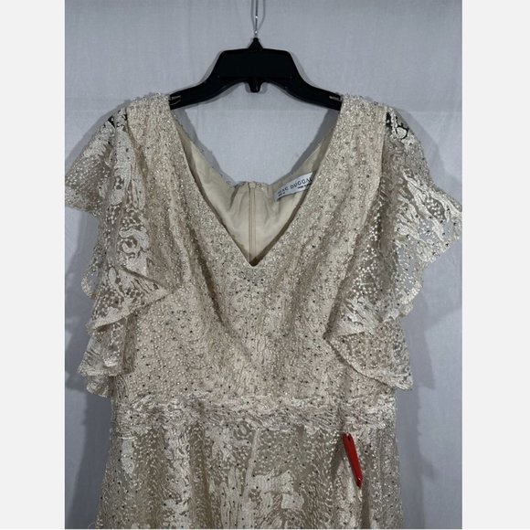 NWT $798 Mac Duggal [ 18 ] Embroidered Flutter Sleeve V-Neck Gown‎ Ivory #S738 - Picture 9 of 16